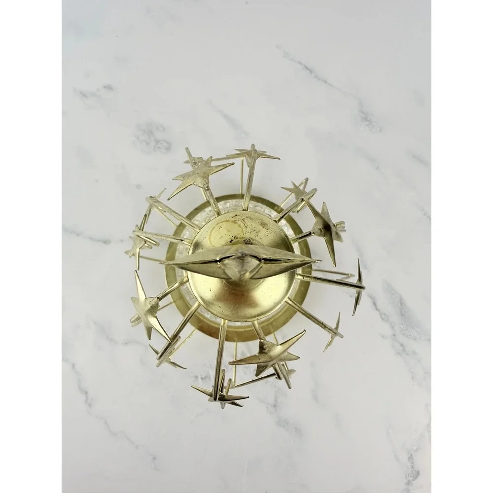 VTG‎ Brass Christmas Tree Candle Holder with Cut Crystal Insert 9 1/2